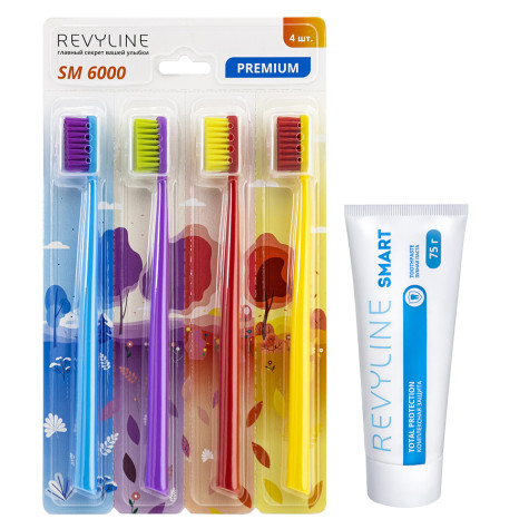 Набор зубных щеток Revyline SM6000 Smart, (4 шт.) + Зубная паста Revyline Smart, 75 г и по всей Беларуси в интернет-магазине Revyline.by